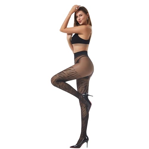 Image of Patterned Tights for Women High Waist Pantyhose Black Sheer Stockings 15D