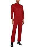 inhzoy Damen Arbeitsoverall Langarm Coverall Baumwolle Mechaniker Overall Mit Muti-Tasche Reißverschluss Arbeitsanzug Werkstatt Bauarbeiter Rot XXL