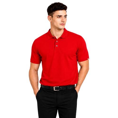 Image of Men's Plain Polo T-Shirt | Cotton Blend Regular Fit Casual Collar T-Shirt