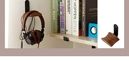 KiaoTime Headphone Hanger Headset Stand Hook Walnut Wood Headphone Holder Rack Hook Desk Tabletop Wall Mount Tape Under-Desk Headphone Hanger Holder, Universal Fit (Wall Mount)