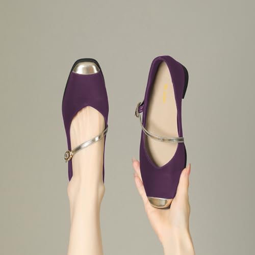 Women Retro Metal Cap Toe Mary Jane Flats Strap Buckle Low Chunky Heel Pumps Party School Uniform Shoes Size 4-16 US3