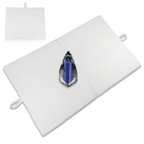 MTZRFLL 24 x 16 Ironing Mat Foldable Portable Small Thickened Heat Resistant Cotton Wood Mini Ironing Pad Board for Table Top Washer Bed Dorm Travel Countertop Tabletop Double Sided Use