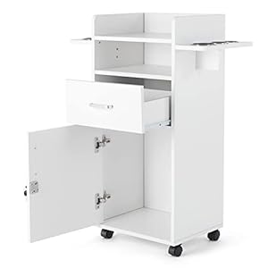 Artist Hand 6 Tool Salon Cabinet, White, 35.4″H x 15.7″W x 12.5″L, MDF Material, 360 Degree Fixed Pulley