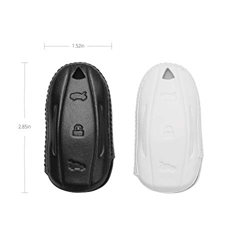 Ozniumx Leather Key Fob Cover For Tesla Model S, Black And White - (2 Pack), Car Remote Key Pouch Bag With Key Rings, Perfect Snug Fit #TOP4