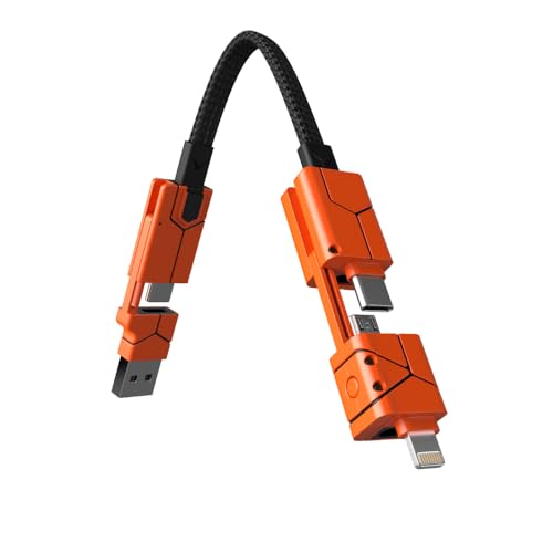 Futurizta Tech® Zeus-X Go Ultra 6 in 1 Keychain Universal Cable 240W 10Gbps USB3.1 USB-C, Lightning, Micro-USB, USB-A (Turbo Orange, Keychain)