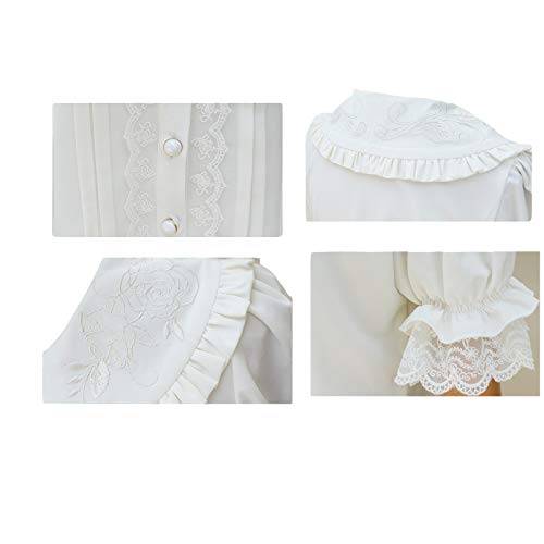 Summer Lolita Short Puff Sleeve Embroidered Flower Peter Pan Collar Lace Ruffles Blouse Tops for Girl Kawaii Cosplay Shirts2
