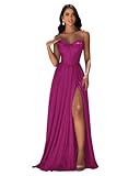 Chicbridal Satin Strapless Prom Dress 2025 A Line Long Ball Gowns with Pockets Corset Evening Dress for Women Fuchsia US10
