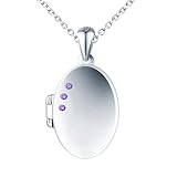 MICSAVI Medaillon kette silber 925 für damen mädchen kinder, Foto halskette medaillon zum öffnen für bilder personalisierte, Oval anhänger mit 3 zirkonia, Silberkette 50cm
