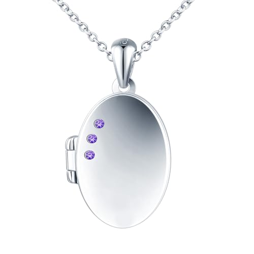 MICSAVI Medaillon kette silber 925 für damen mädchen kinder, Foto halskette medaillon zum öffnen für bilder personalisierte, Oval anhänger mit 3 zirkonia, Silberkette 50cm