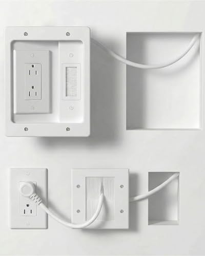 in-Wall TV Cable Management Kit, Recessed Dual AC Outlet Box w/Brush Wall Plate, 9.8FT, UL Listed Safe Design, Easy DIY Install w/Hardware & Hand Saw, Cable Hider for Wall-Mounted TV & Home Theater
