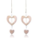 2 Stück Herz Deko Holz Anhänger Hängende,Fensterdeko Hängend,Herz Fensterdeko Hängend Modern,für Hochzeiten Wohnzimmerdekoration und Geschenke