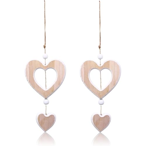 2 Stück Herz Deko Holz Anhänger Hängende,Fensterdeko Hängend,Herz Fensterdeko Hängend Modern,für Hochzeiten Wohnzimmerdekoration und Geschenke