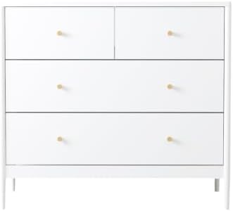 Dresser with 4 Drawers, White, Wooden, Modern Chest of Drawers for Bedroom