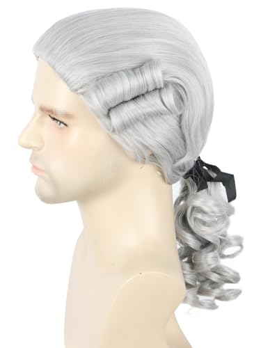 Topcosplay Peluca de disfraz de juez histórico colonial de George para hombre o mujer, color blanco (gris)