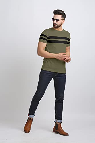 Image of AUSK Men's Regular Round Neck Half Sleeves T-Shirts (Color:Green & Black-Size:XX-Large)