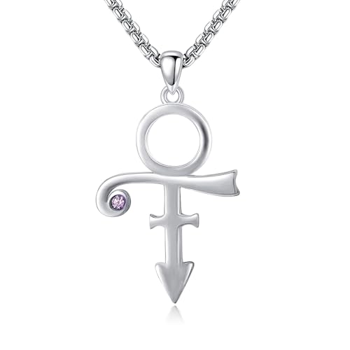 Prince Symbol Necklace Sterling Silver Prince Pendant Necklace for Men Prince Symbol Jewelry for Prince Fans Black/Silver Plated