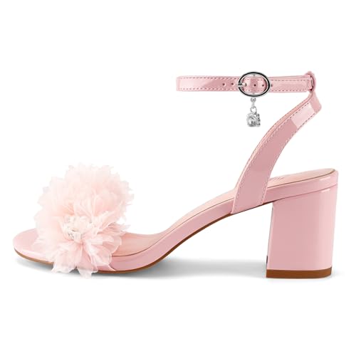 Oh Mispares Block Heel Sandals for Women Flower Pearl Heels Round Open Toe Ankle Strap Pink Elegant Heeled Sandals for Wedding Party Dressy2