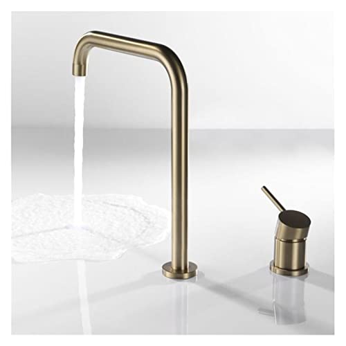 Robinet laiton brossé or rotatif 360 pour vasque 2 trous haut de gamme - 5