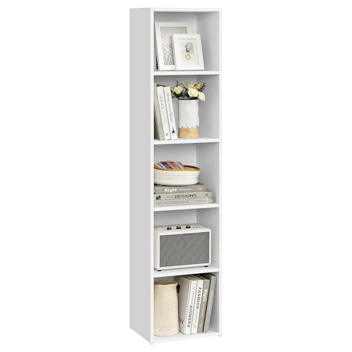 VASAGLE Custos Collection - Bookshelf, 5-Tier Bookcase, Book Shelf, Open Storage Shelf, 9.4 x 11.9 x 52.8 Inches, for Living Room, Home Office, Dinning Room, Cloud White ULBC419W01