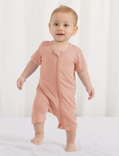 Jimonda Boys Baby Girls Short Sleeve Romper Unisex Baby Footless Pajamas With Viscose 2-Way Zipper Front 3Pcs0-24Months3