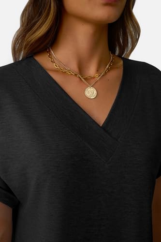 Womens Short Sleeve T Shirts V Neck Loose Fit Shirts Summer Casual Basic Tee Tops3