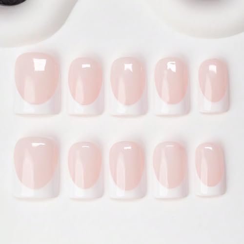 Handmade Press on Nails Short Square White French Tip Nude