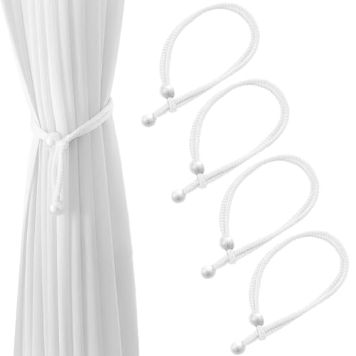 JYNXOR 4 Pezzi Fermatende per Tenda, Fermatende Corda Fermatenda Tenda in Cotone Naturale, Corda per Tende con Fermatenda Fatti a Mano, Cordini per Tenda Trasparenti e Oscuranti in Corda di Cotone