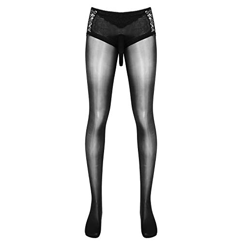 Agoky Herrenstrumpfhose Männer lang Unterhose Unterwäsche Strumpfhose Herren Leggings Pants Hosen Transparent Nylon Strumpfhose Durchgehendem Body Schwarz A XXL