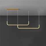 LYOUAE Modern Hängeleuchte Moderne minimalistische lineare Kronleuchter LED dimmbare Pendelleuchte hoch verstellbare Hängelampe Kücheninsel Pendelbeleuchtung(Gold,150cn/59inch)
