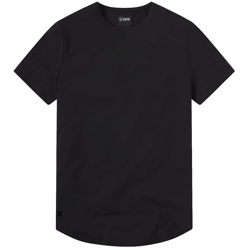 Cuts Clothing Men's Premium AO Crew Neck Casual Short Sleeve T-Shirt | Classic Curve Hem | PYCA Pro Soft Fabric | Black, X-Large