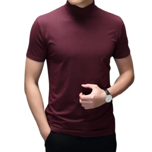 Rela Bota Mens Fashion T-Shirts Undershirts Thermal Underwear Tops Half Turtleneck Short Sleeve Slim Fit Basic Pullover Tees Red