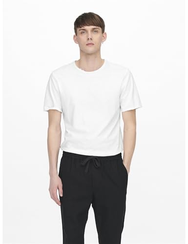 Herren O&S Rundhals T-Shirt Langes Einfarbiges Kurzarm Shirt Basic Shortsleeve aus Baumwolle ONSBENNE