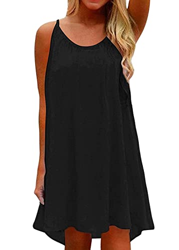 Acramy Damen Strandkleid Kurz Spaghettiträger Kleid Chiffon Sommerkleid...