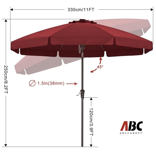 Image of ABCCANOPY 11ft Scalloped Patio Umbrella, Outdoor Table Umbrella with Tilt and Crank, Fiberglass Ribs Deck Umbrella for Patio, Pool, Garden, Picnic (Burgundy)
