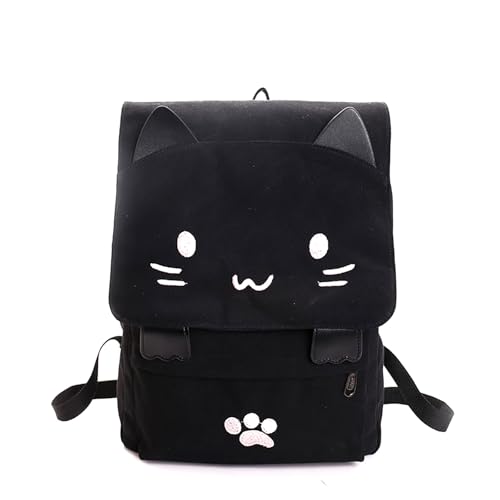 Cute Cat Backpack for Women & Men Kawaii Canvas Rucksack Large Capacity Laptop Bags Travel Daypack