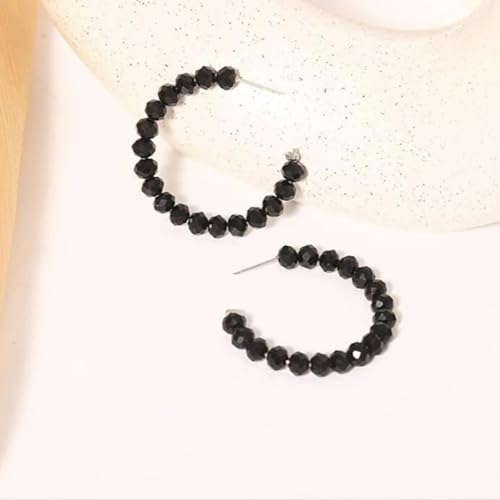 Pendientes de cristal negro en forma de C coreana retro para mujer 4