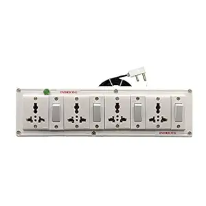 INDRICO 3060 E-Book 4 + 4 Power Strip Extension Boards with Individual Switch, Indicator, & 4 International sockets (10m) Pack of 1, Polycarbonate, White