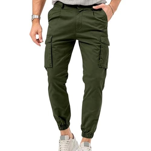 Corduroy Pants Men Casual Baggy Cargo Joggers Pants Trousers Drawstring Elastic Waist Tapered Sweatpants with Pockets