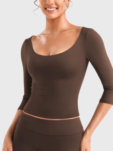YEOREO Ease Women's 3/4 Sleeve Tops Workout Yoga Shirts Dark Brown S - 1