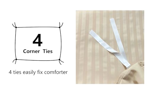 Amazon Basics Bettwäsche 135x200 2teilig Mikrofaser, Bettbezug 135 x 200 cm & 1 Kissenbezug 80 x 80 cm, mit Druckknöpfen, Beige, Gestreift – Ansicht 4
