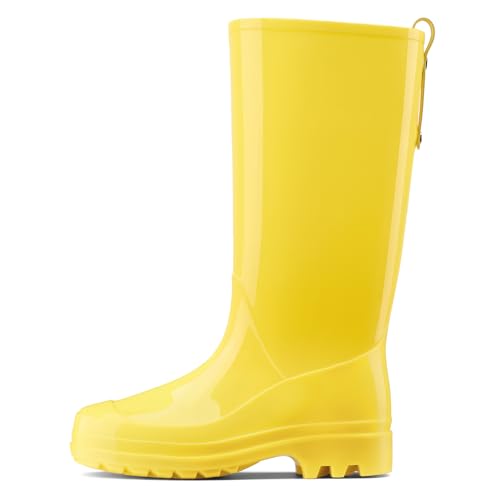 HISEA Rain Boots for Women Waterproof Garden Boots, Knee High Rain Shoes with Comfort Insole, Non-Slip Seamless Tall Rain Boots, Yellow Size 7