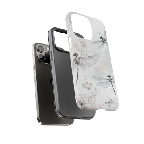 Coque iPhone 14 Pro Max libellules délicates, étui rigide mat gris et floral - 3