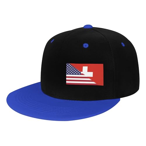 American Flag and Swiss Flag Children's Flat Brimmed Hip-hop Hat Flat Eave Sunscreen Duckbill Cap Headgear