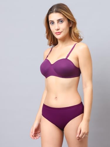 Image of Cotton Blend Light Padded Non Wired Full Coverage Bra and Panty Set Lingerie Set for Girls and Women