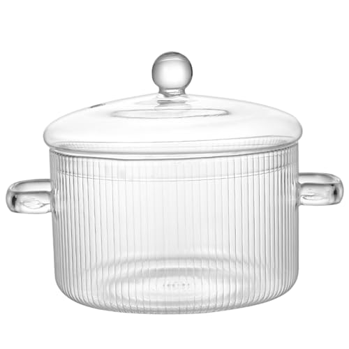 Olla de vidrio para cocinar a fuego lento, 1600 ml, cacerola de vidrio transparente resistente al calor con tapa y asa para sopa, pasta, leche y comida para bebés, olla para cocinar a fuego lento-