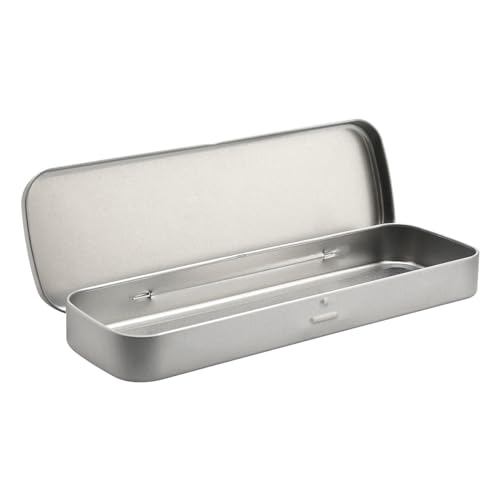 GLADFRESIT Metal Rectangular Pencil Case, Empty Hinged Tin Box for Pens Pencils Makeup Storing School Household Goods Organiser