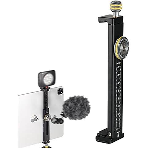 Aluminum iPad Holder for Tripod Mount, Universal Phone Tablet Clamp Tripod Adapter Bracket w Cold Shoe Mount 1/4 inch Screw and Acra Swiss Rail for iPad 4/Mini/Air/Pro/Surface Pro/iPhone/Galaxy Tab Cover