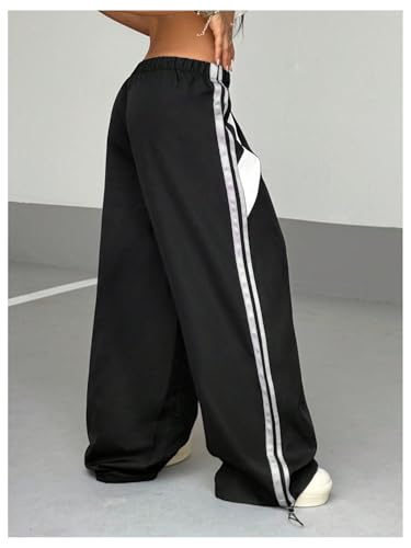Women's Striped Baggy Pants Elastic Waist Wide Leg Track Parachute Pants Casual Oversized Sweatpants Streetwear2