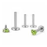 Titanium Heart Labret Stud Earrings for Piercings by Ginger Lyne 3mm Peridot-Green Cz 6Pc Set G23 Screw Front Flat Back Body Jewelry 2 pair post 6mm, 8mm Cartilage, Helix, Tragus, Lip, Conch, Lobe