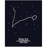 Zodiac Wall Art – Pisces Constellation Poster 8x10' Astrology Wall Art Print in Midnight Black – Pisces Zodiac Sign Gift for Women or Men, Celestial Bedroom or Office Decor, Unframed